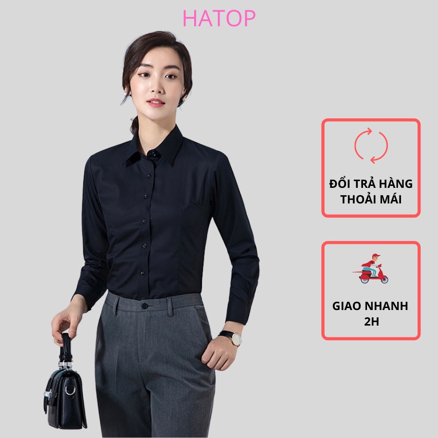 Áo sơ mi nữ tay dài HATOP cao cấp vải cotton loại 1 màu đen ASDD211