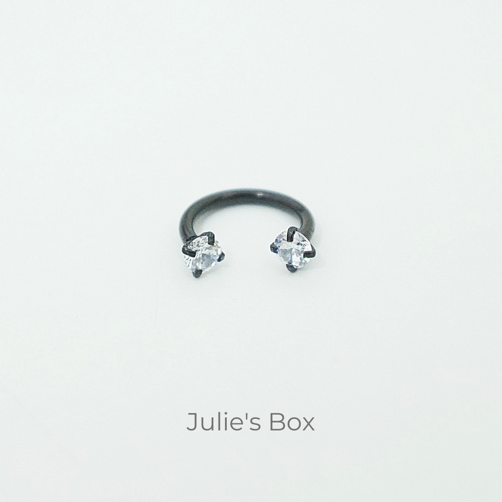 [1 Chiếc] Khuyên Tai Chữ U 2 Đầu Đá Tròn Thân Đen Đá Trắng Titan Thép Không Gỉ Cá Tính Phong Cách julies box bông tai