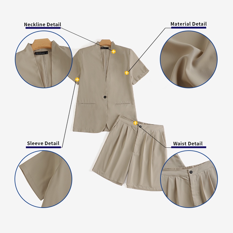 Zanzea Set Áo Thun Ngắn Tay Cổ Tròn + Quần Short Lưng Cao Thời Trang Nữ
