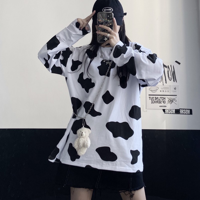 Áo thun bò sữa tay dài form rộng Unisex, Sweater bò sữa Hot trend SWBO