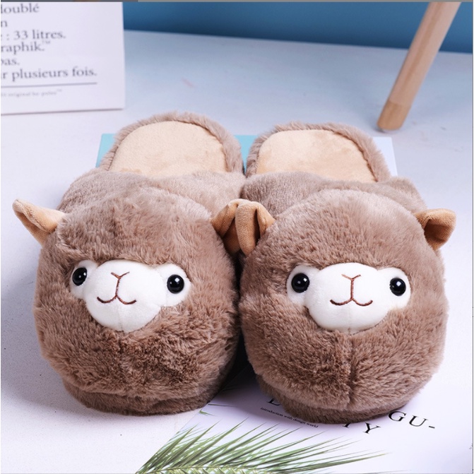Dép bông đi trong nhà hình chú cừu siêu cute Dép lông mang văn phòng giữ ấm chân siêu xinh
