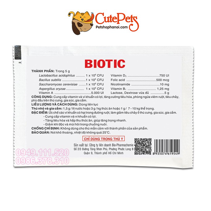 Men tiêu hóa cho chó mèo Biotic 5g Men hỗ trợ đường tiêu hóa - CutePets Phụ kiện thú cưng pet shop Hà Nội