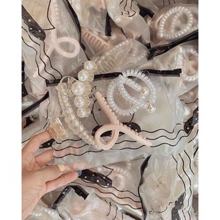 {RẺ VÔ ĐỊCH] Set 5 Kẹp Tóc Hàn Quốc - Kẹp Tóc Đẹp Gồm 3 Kẹp Tóc Càng Cua và 2 Dây Buộc Tóc Đính Ngọc Trai - Phụ kiện tóc