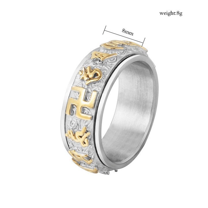 Nhẫn Xoay Khắc Chú Trừ Tà Om Mani Padme Hum Titan Không Rỉ TT 1782