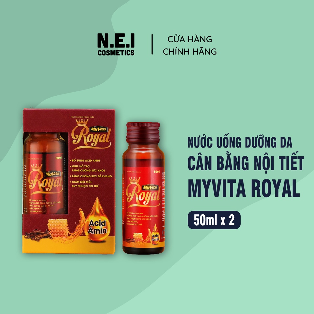 Nước Uống Dưỡng Da Tăng Cường Đề Kháng MyVita Royal - Hộp 02 Chai 50ml - Sữa Ong Chúa, Đông Trùng Hạ Thảo, Cao Nhân Sâm