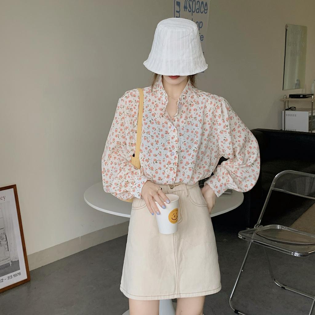Áo Sơ Mi Tay Dài Họa Tiết Hoa Kiểu Dáng Xinh Xắn Thời Trang Cho Nữ