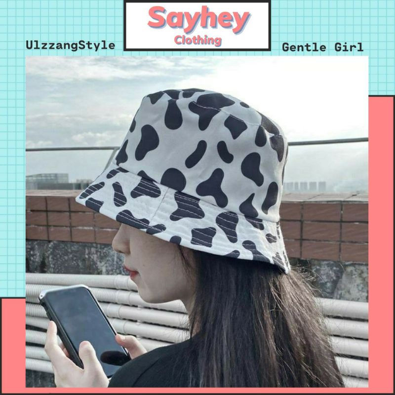 Mũ bucket bò sữa Ulzzang 2 mặt- Nón tai bèo hoạ tiết bò sữa Sayhey Clothing