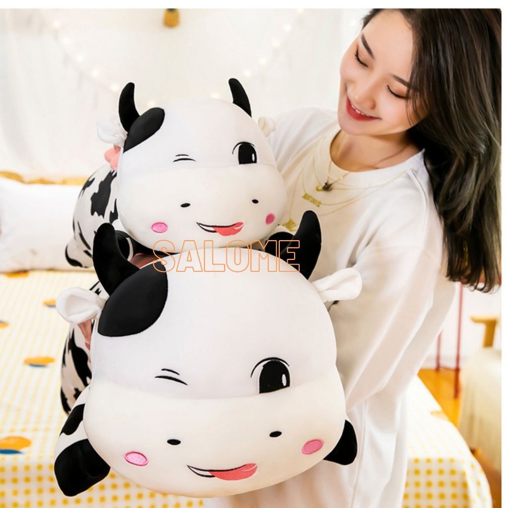 Gấu Bông Bò Sữa Cánh Tiên 1m2 tphcm, Bò sữa Cute Chất Liệu Vải Miniso Cao Cấp, Bò Sữa Nằm Nháy Mắt Salome