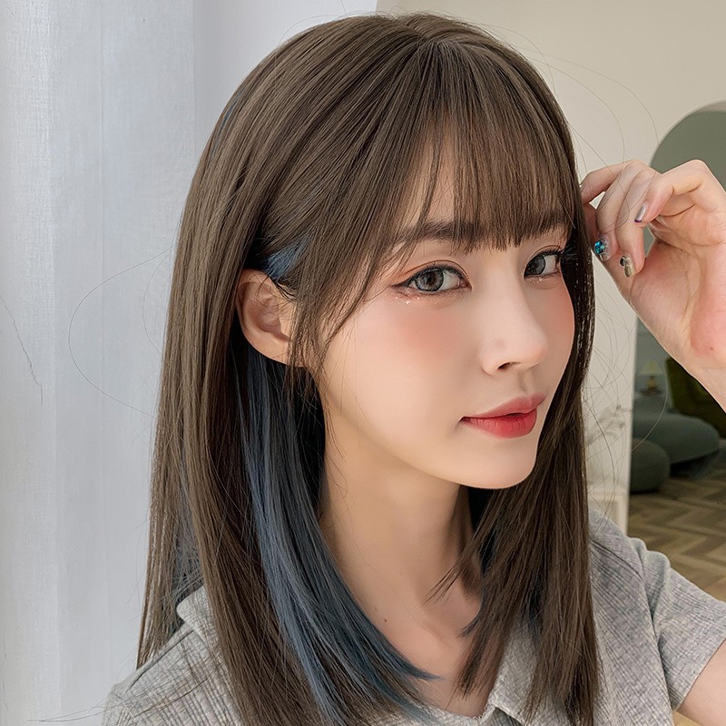 [Ảnh thật] [Giá hủy diệt] Tóc bộ ngang vai siêu Thật 43 CM Đen highlight Xanh
