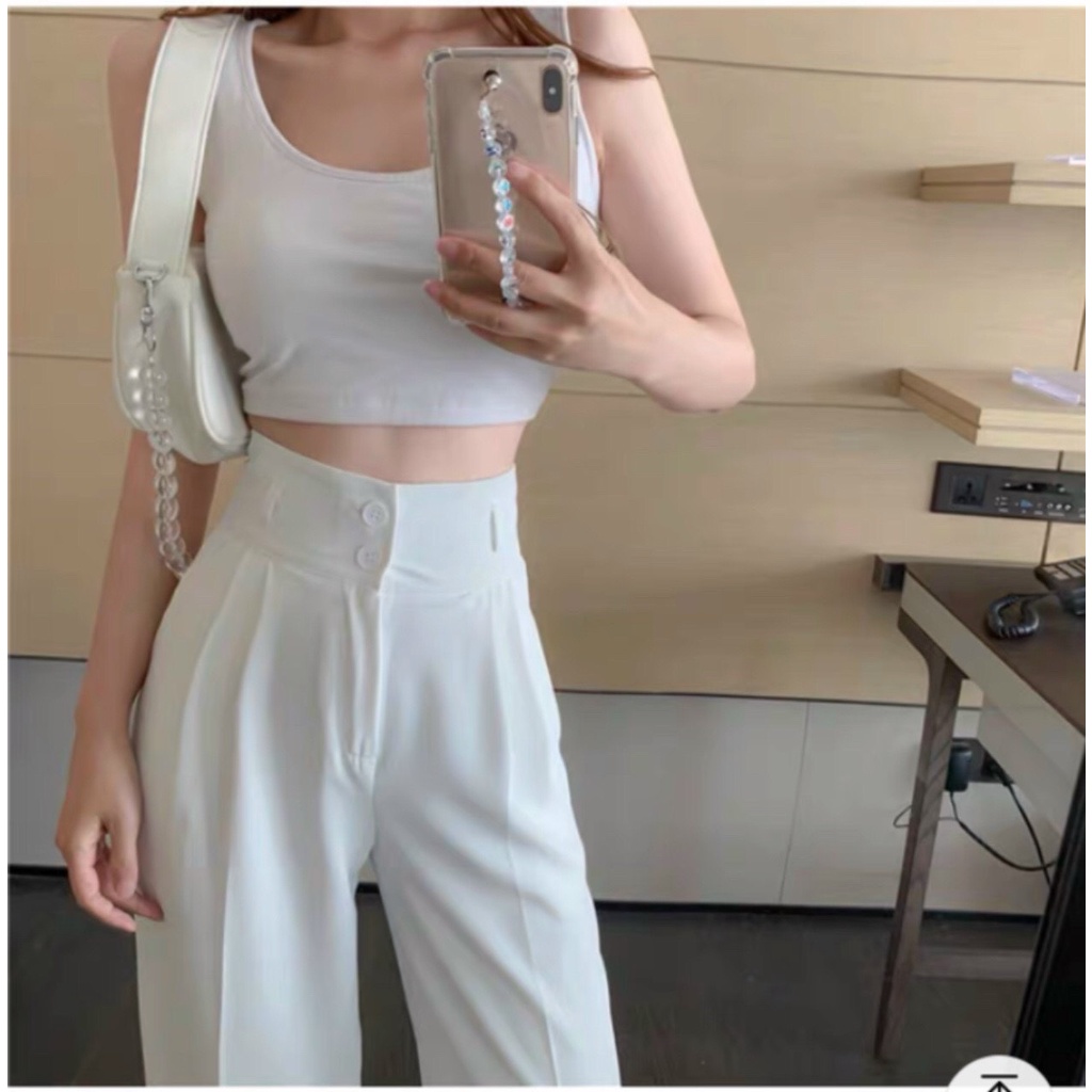 Quần ống suông lưng cao, 2 cúc form dài chất đẹp