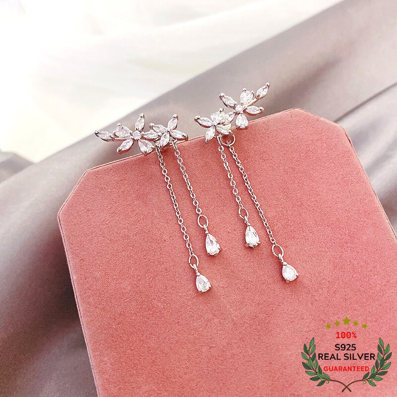 Bông Tai Bạc S925 Crystal Flower Xinh Xắn | Khuyên Tai Nữ Trang Sức Bạc Thời Trang