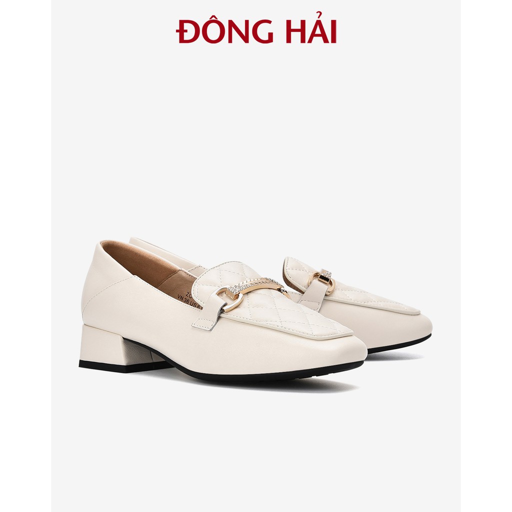 Giày lười nữ Zuciani gót vuông 3cm đính khóa cài viền đá nữ tính - GZD45