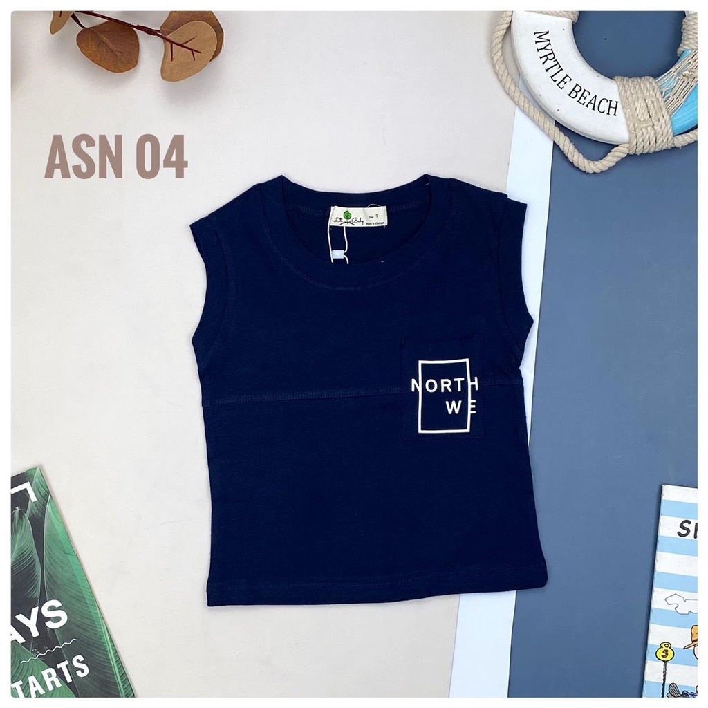 Áo cotton sát nách LITIBABY, in chữ North size 1/8T, chất cotton mềm mịn, mát