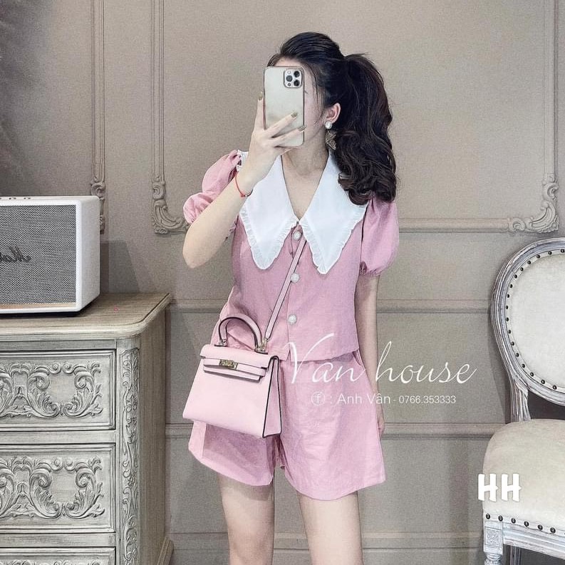 Bộ đũi xước cổ sen khuy ngọc 2 màu xinh xắn | BigBuy360 - bigbuy360.vn