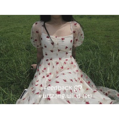 Đầm ulzzang tiểu thư cúp ngực thêu hoa hồng nổi - u.w