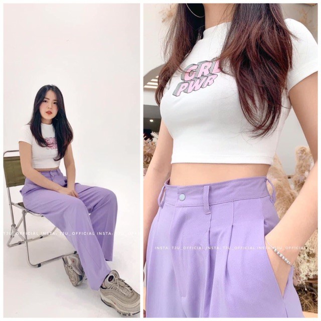 quần culottes cúc trước 1 khuy màu tím hoa cà cá tính