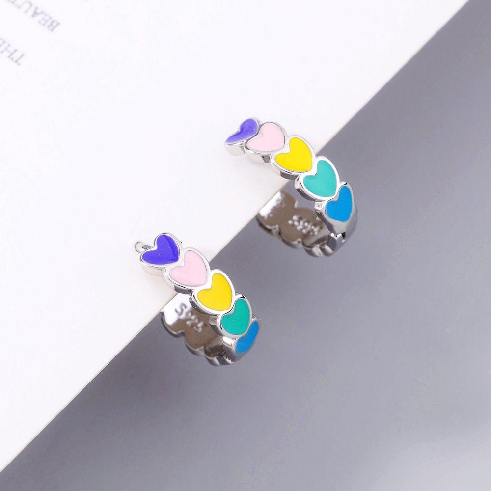 Bông Tai Hình Trái Tim Màu Cầu Vồng Tráng Men Thời Trang Cho Nữ Hoops