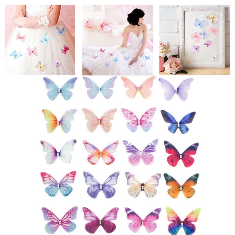 Set 5 bướm vải voan 2 lớp đính đá dùng trang điểm có sẵn phong cách cổ trang cosplay