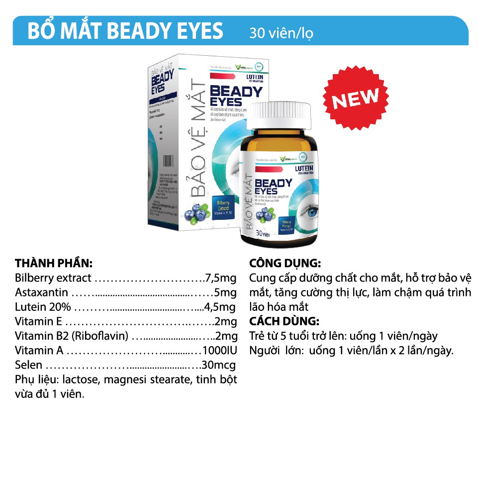 [VITALPHARMA] Viên uống bổ mắt Beady Eye - Lọ 30 viên