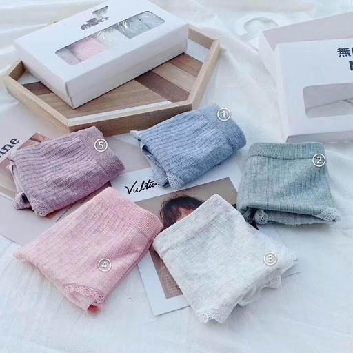 Quần Lót Nữ Màu Trơn Lưng Cao Cotton Chính Hãng Hộp 5 Cái Hàng Xuất Khẩu