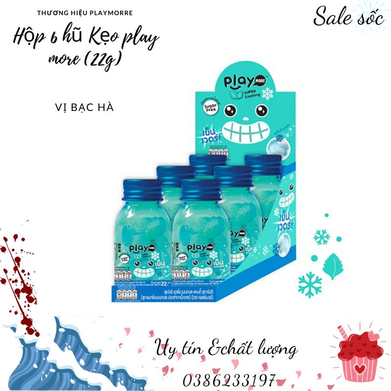 Kẹo Thái Lan _Hộp 6 hũ  kẹo Playmore vị bạc hà hũ 22g