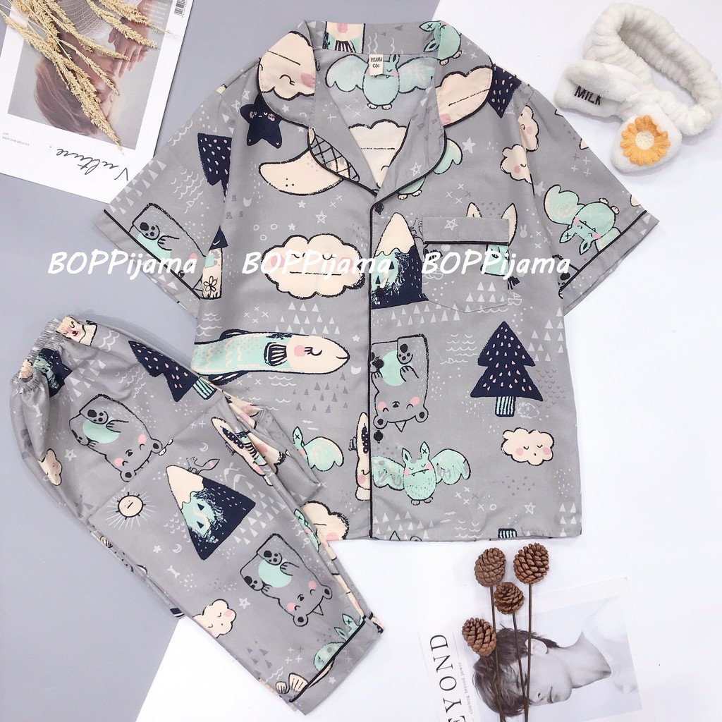 Đồ Ngủ Nữ Pijama Tay Ngắn Quần Dài HATIBO, Bộ Pizama Vải Kate Thái Loại 1 Mặc Nhà Thu Đông | BigBuy360 - bigbuy360.vn