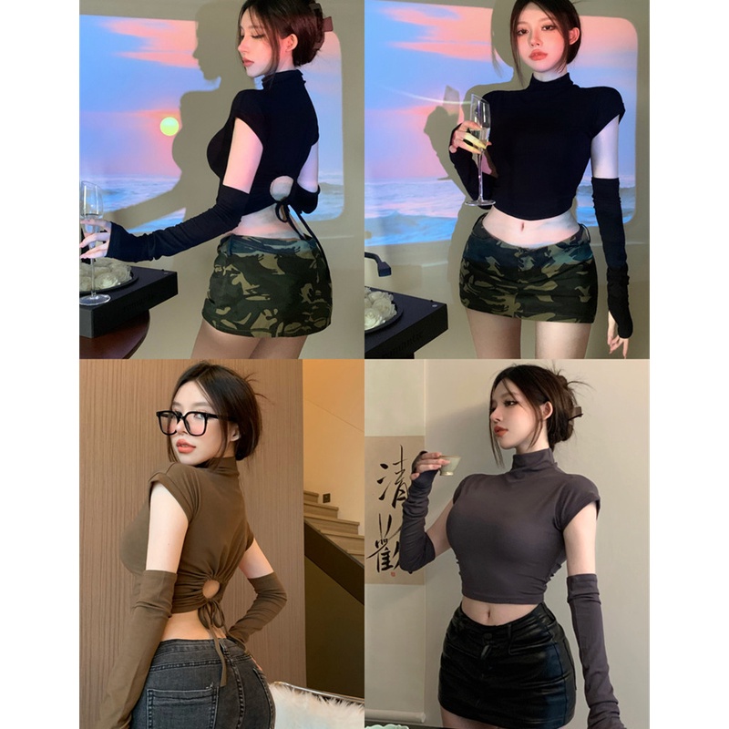 Áo Croptop Tay Dài Thiết Kế Ôm Sát Quyến Rũ