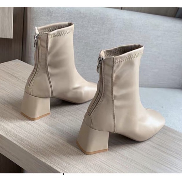 AS1 CAP Bốt (boot) da mũi vuông cao gót, cổ ngắn chiếc mới nhất 2020 1 AS1