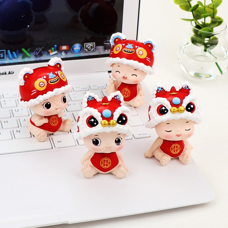 Set 4 mô hình em bé hổ tài lộc lắc đầu biểu cảm dễ thương nhiều màu sắc trang trí nhà cửa,bàn làm việc,góc học tập-Rap
