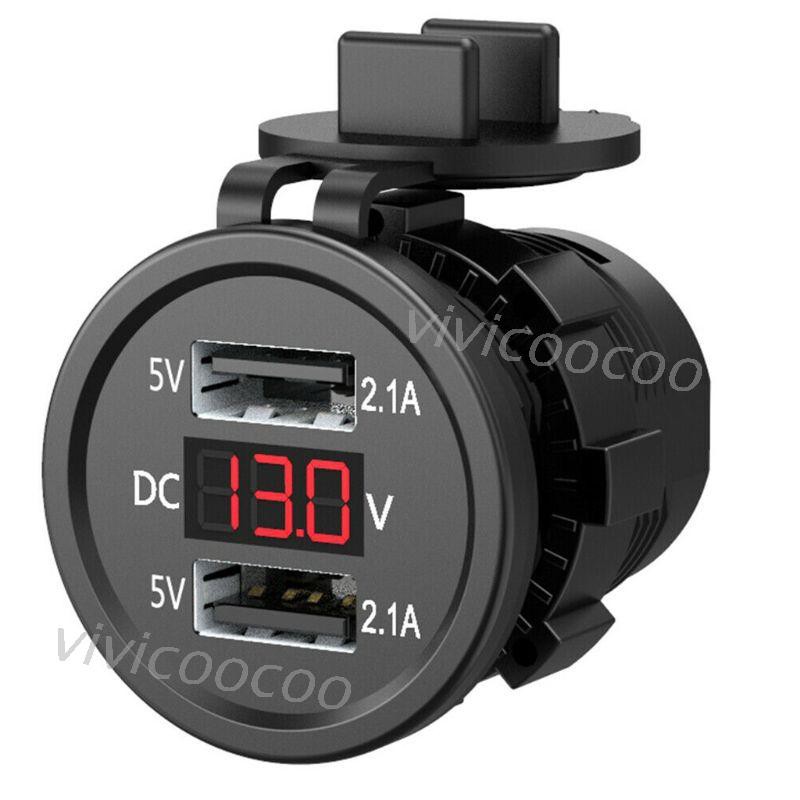 (Hàng Mới Về) Vôn Kế Kế Kép 5v 2.1a Chống Nước Hiển Thị Điện Áp Cho Xe Hơi / Tàu Thuyền 12-24v