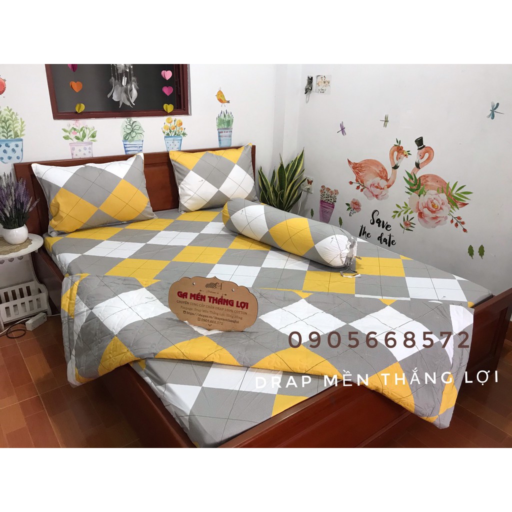 Chăn ga 100% coton bộ 5 món kèm chăn chần gòn