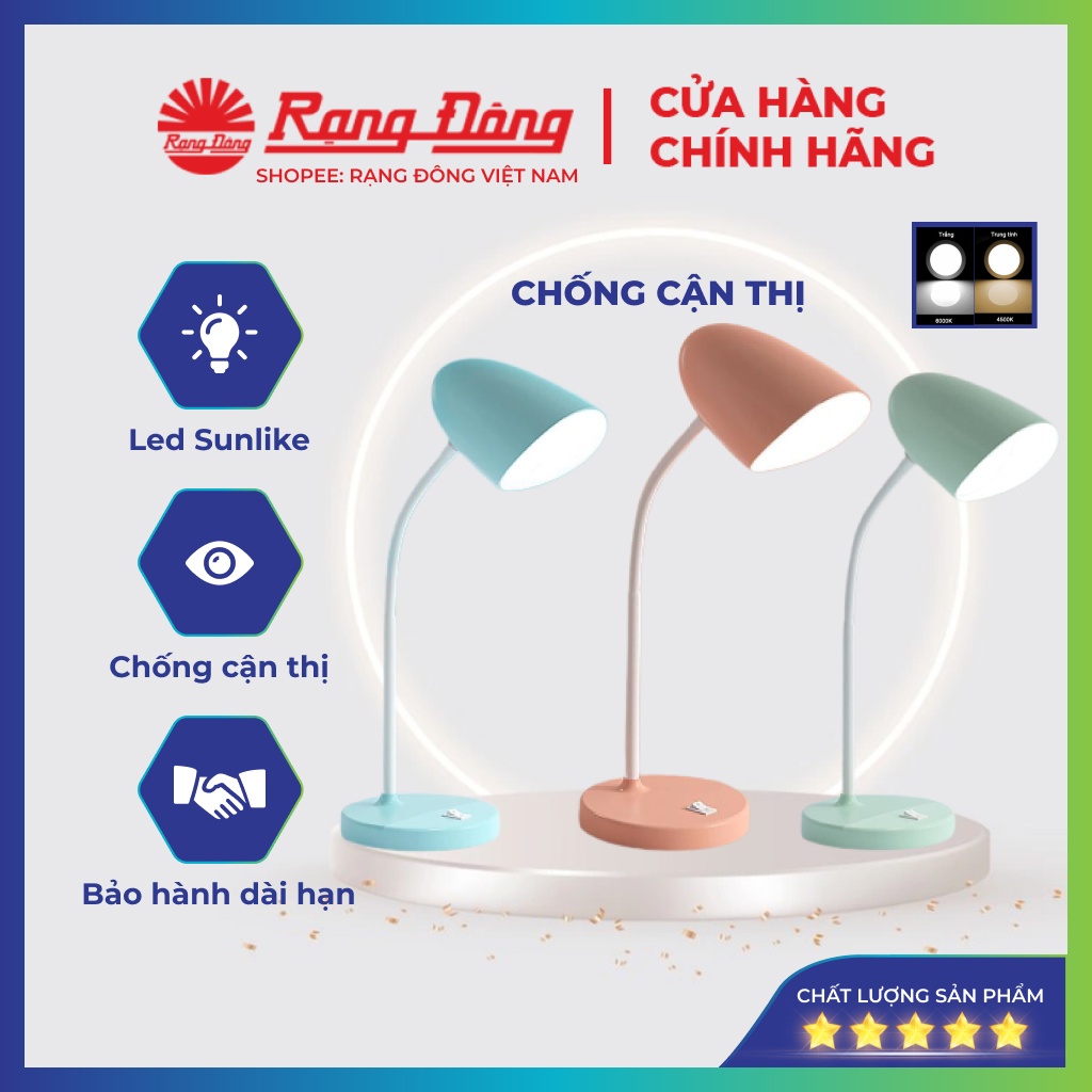 Đèn học Rạng Đông chống cận 6W, đèn học để bàn cho bé học sinh, phong cách hàn quốc, siêu sáng, Model RD-RL-38.LED