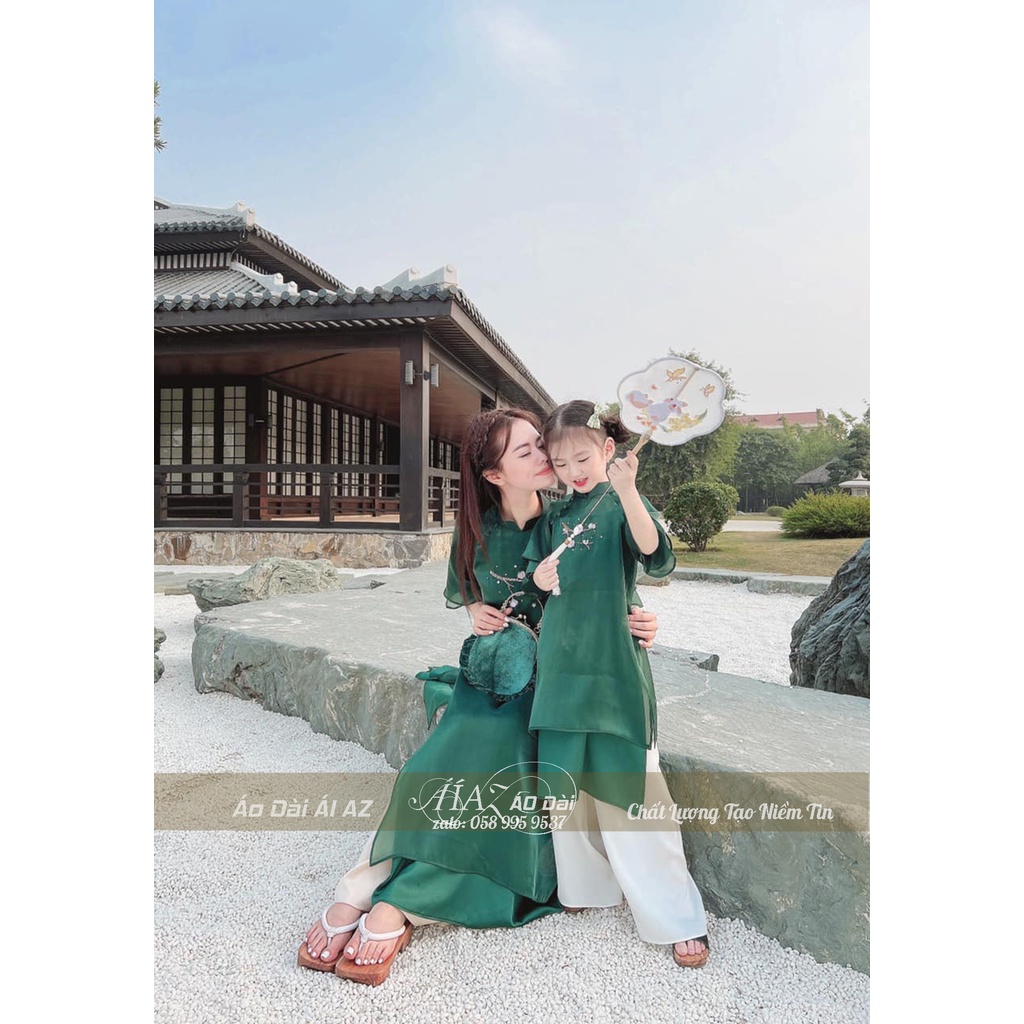 Áo Dài Cách Tân Nữ Dáng Suông Tay Bèo Thêu Cao Cấp MT39
