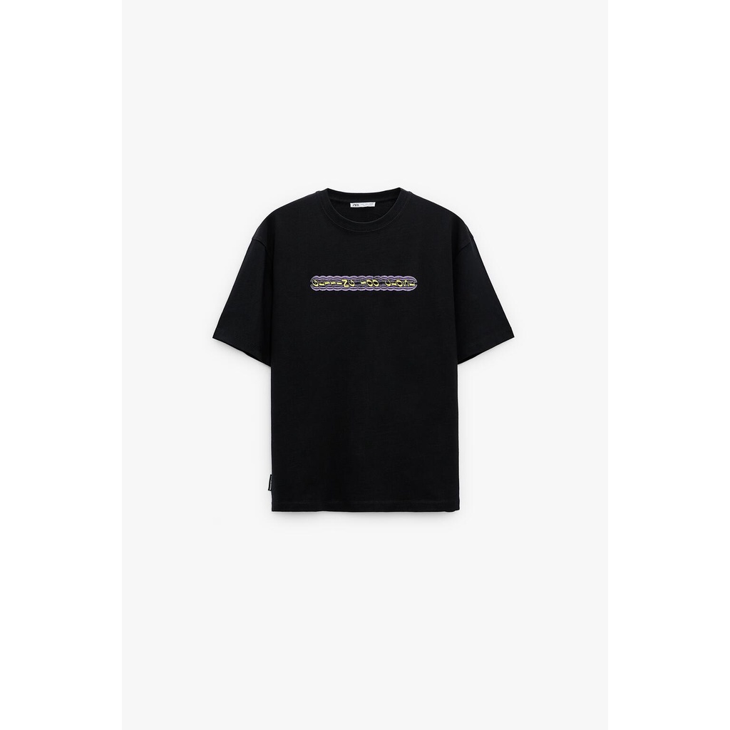 Áo Thun Tay Ngắn Dáng Rộng Chất Liệu Cotton In Chữ Hiệu ZARA Thời Trang Cho Nam 00495302800