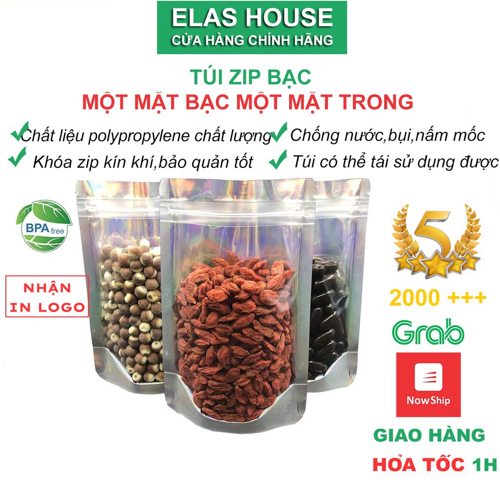 Túi Zip Bạc 1 Mặt Bạc, 50 Túi Zip Bạc Đáy Đứng Đựng Thực Phẩm Cao Cấp