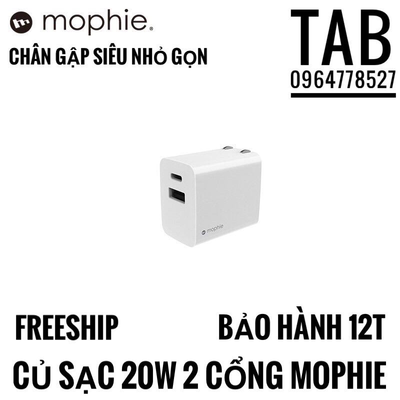 Củ Sạc Mophie 20w 2 Cổng Usb-C + Usb-A Chính hãng - Bảo Hành 12T