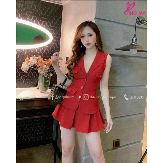 Sét bộ nữ, áo vest sát nách kèm chân váy (Tc)