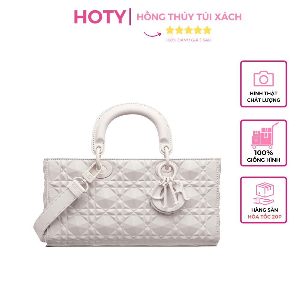 Túi Đeo Chéo Lady D-Joy 3D Trắng Dáng Ngang 2022 Xích Bạc Có Hộp Hàng Sẵn Hình Thật Shop Chụp