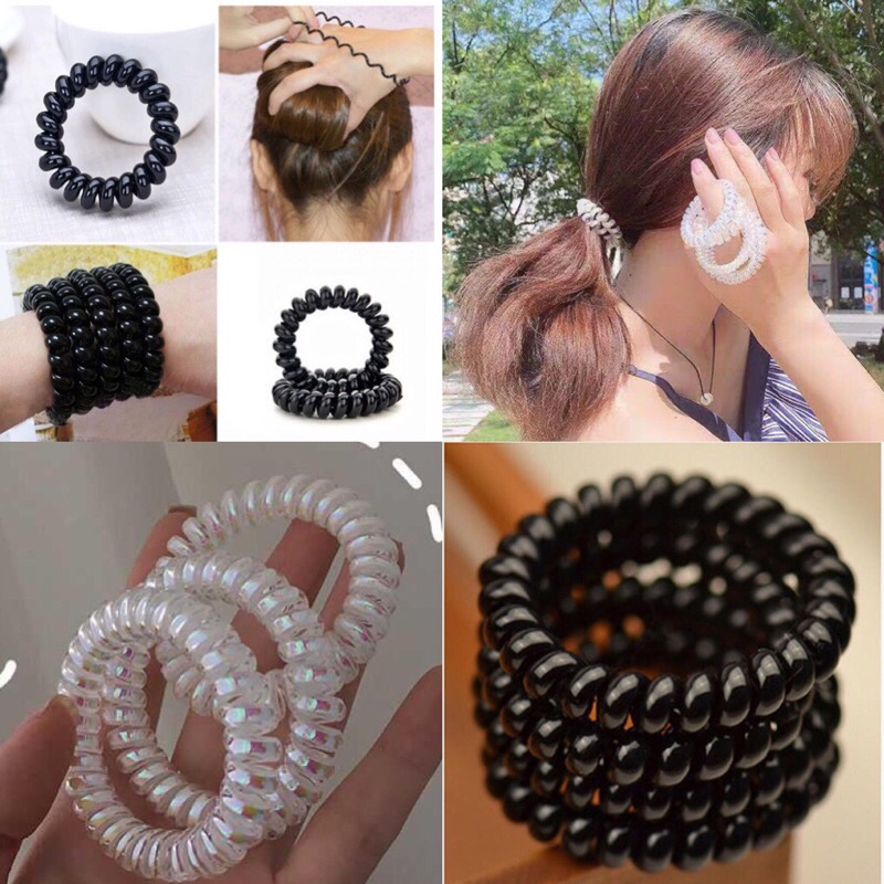 Dây Buộc Tóc Cột Tóc Lò Xo Cỡ Lớn Màu Đen Trắng