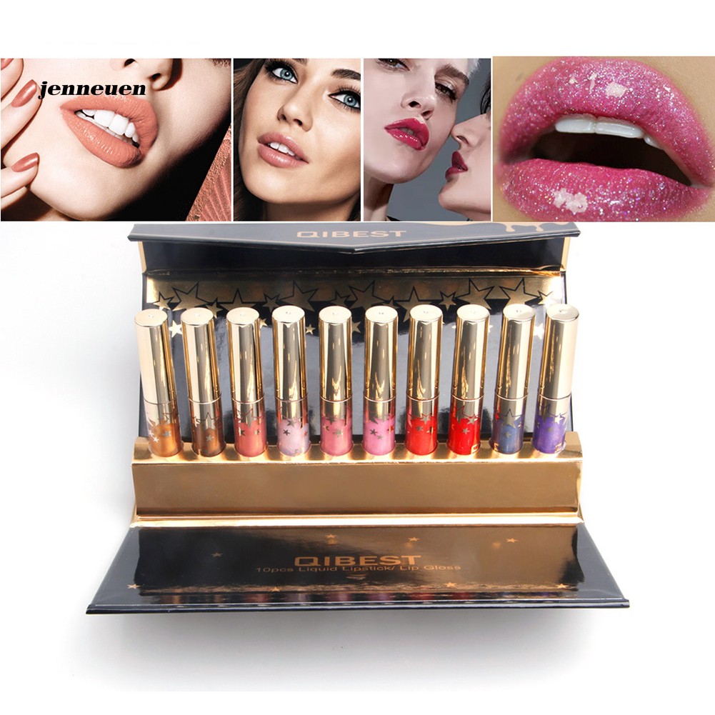 ☾JNUN☽10Pcs QIBEST Professional Matte Velvet Lip Gloss Glaze Long Lasting Lipsticks