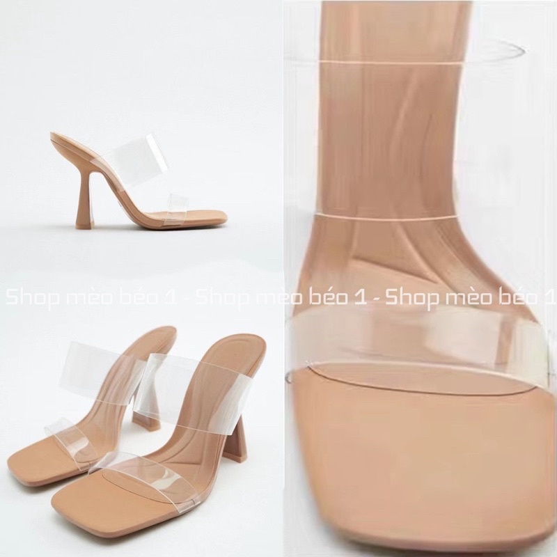 Guốc zara mica hai quai ngang gót trụ cong xuất dư fullbox