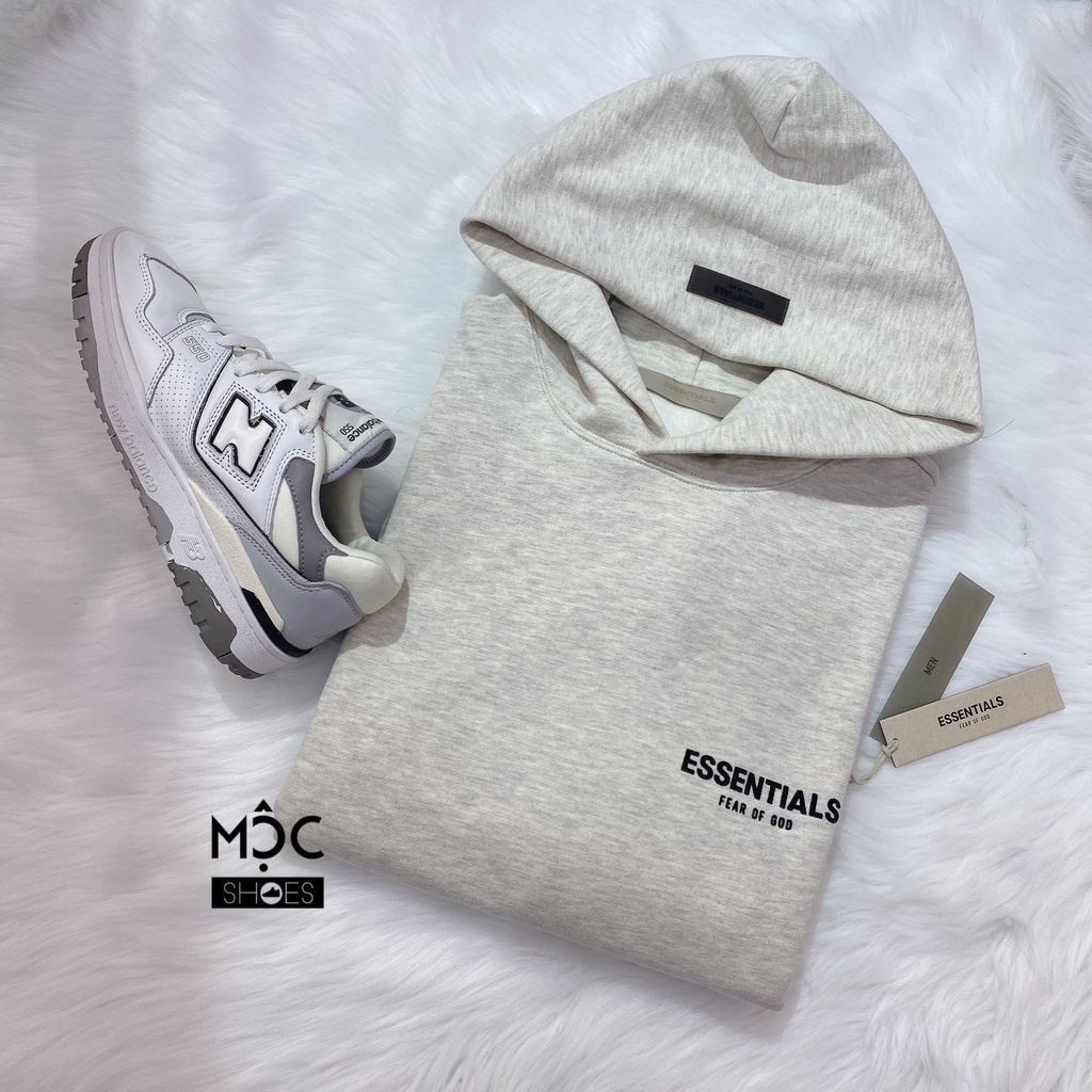 [CHÍNH HÃNG] Áo khoác Hoodie tay dài Fear Of God Essensial màu Oatmeal Xám Trắng SS22