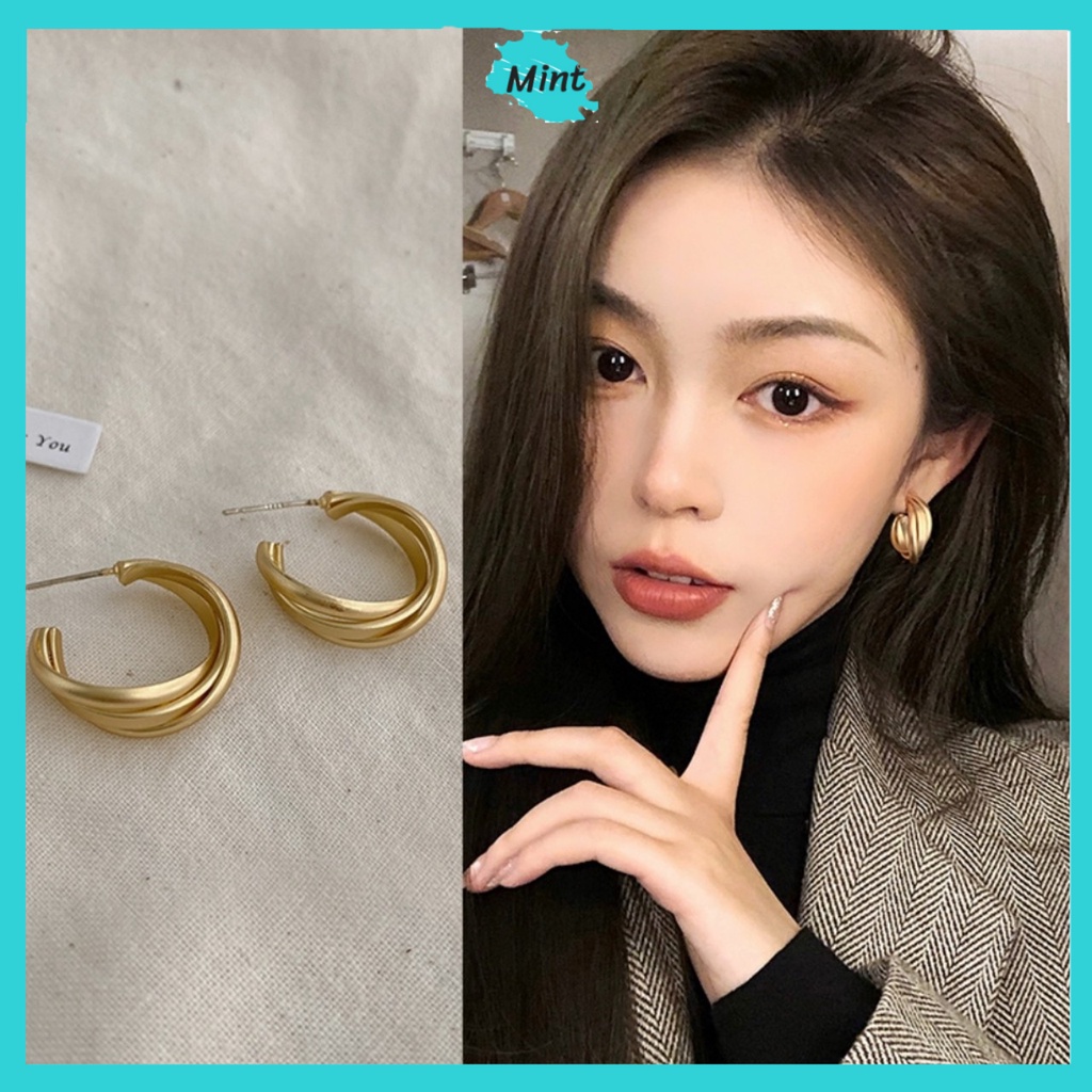 Khuyên Tai Nữ ❤️FREESHIP❤️ Bông Tai Chữ C Lồng Nhau Cỡ Lớn Phong Cách Hàn Quốc - Bông Tai Nữ Chuôi Bạc S925