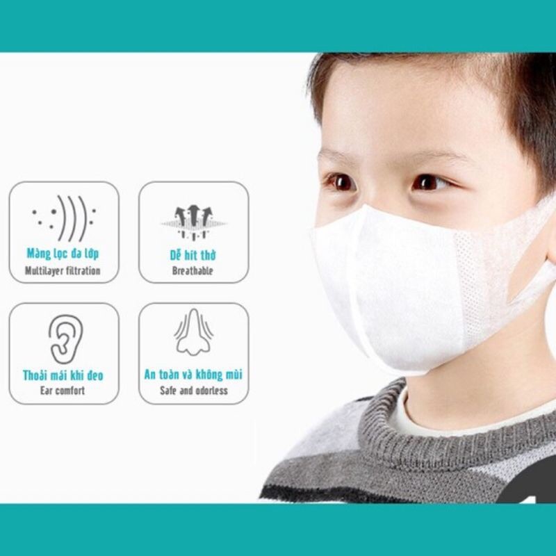 ✅ Hộp 10 cái khẩu trang trẻ em 5D mask 3D mask Nhật màu trắng chính hãng Famapro Nam Anh