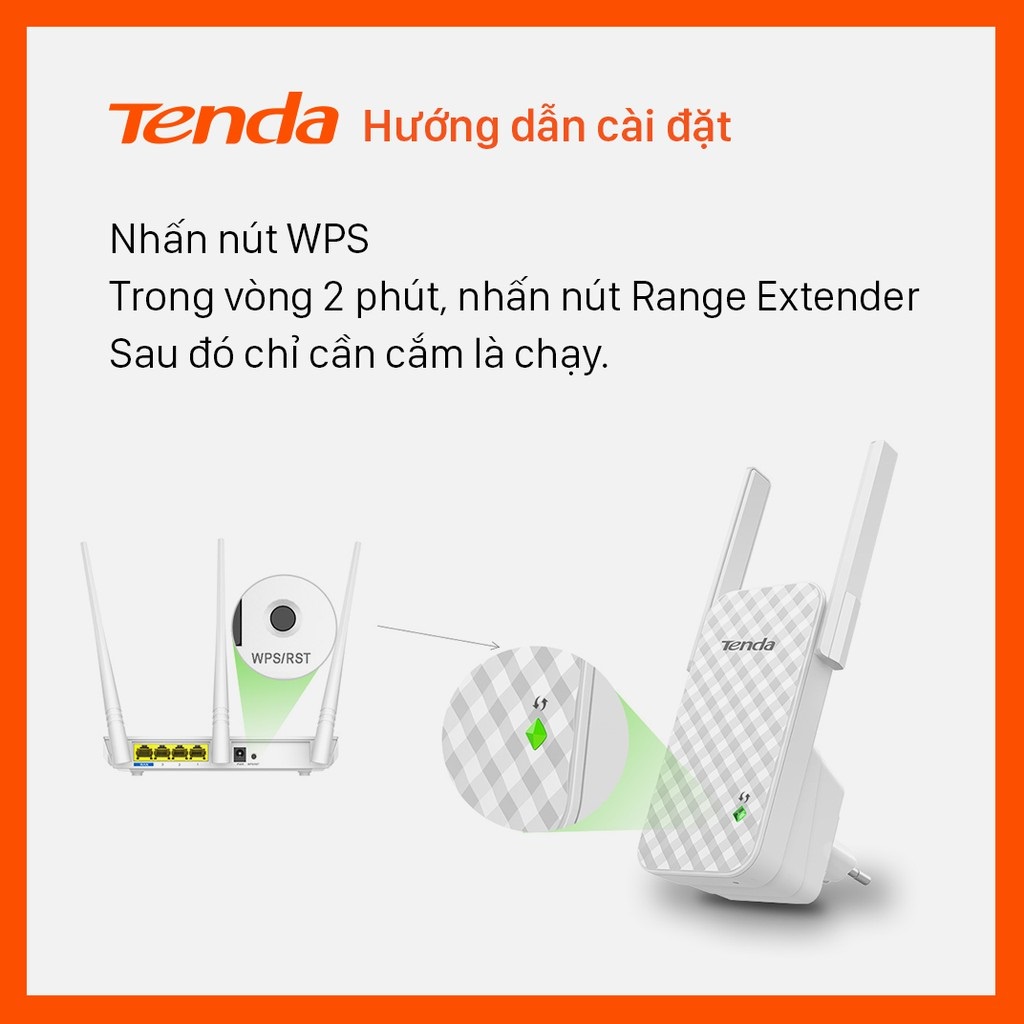 Bộ Mở Rộng Sóng Wifi TENDA A9 (2 Râu) Chuẩn N Tốc Độ 300Mbps - Hàng Chính Hãng