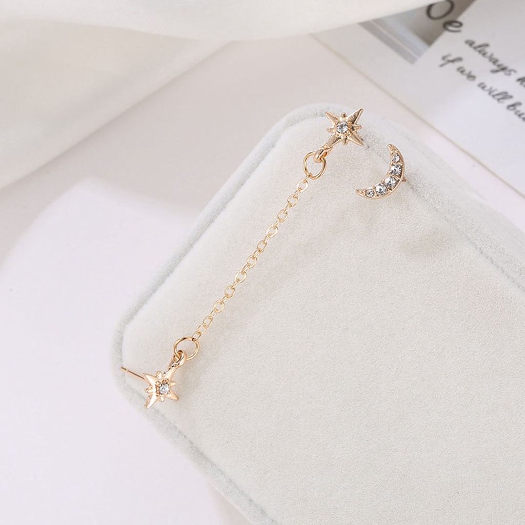 Set 2 Khuyên Tai 3 Lỗ Hình Mặt trăng Ngôi Sao Thời Trang Cá Tính Cho Nữ