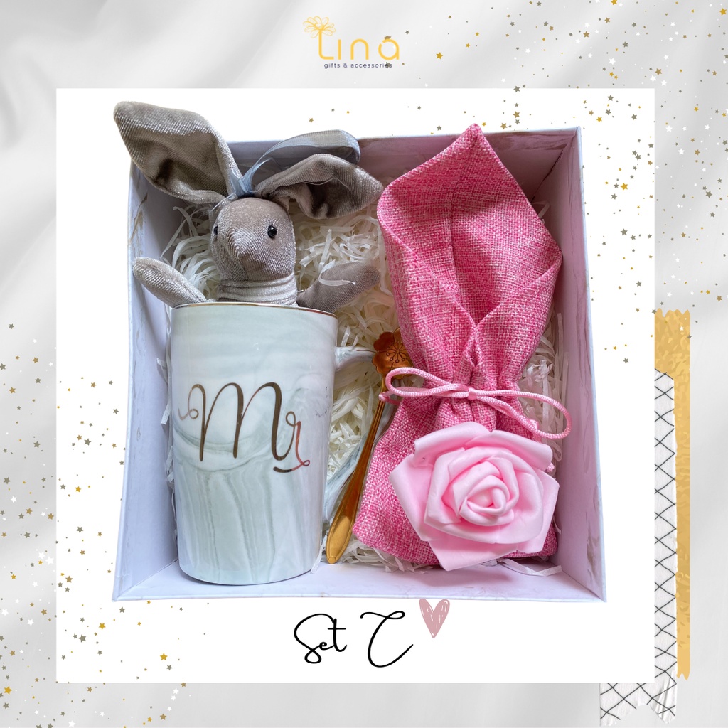Hộp quà tặng Cốc Mrs & Mr và  nhiều món xinh xắn - Màu  xám & Màu  hồng | BigBuy360 - bigbuy360.vn