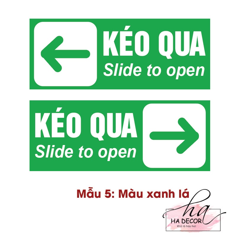 Combo 2 sticker dán cửa Kéo Qua  - biển báo biển chỉ dẫn