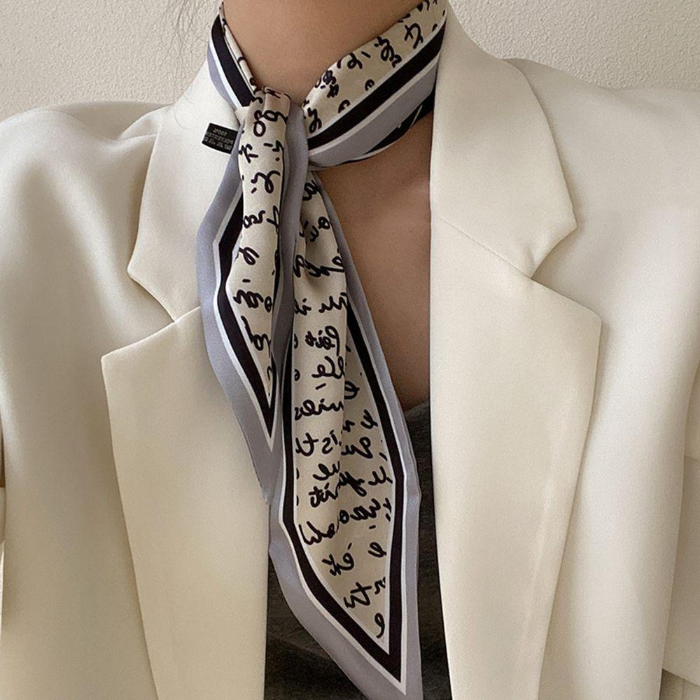 Khăn Quàng Cổ Lụa 15H Họa Tiết Hình Học Đơn Giản Thanh Lịch Phong Cách Hàn Quốc