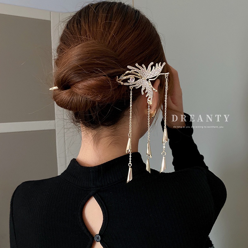 Trâm Cài Tóc Hình Bướm Đính Đá Tua Rua Phong Cách Thời Trang